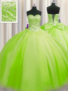 Noble Big Puffy Sleeveless Beading Lace Up Quince Ball Gowns