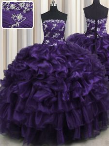 On Sale Ruffled Layers Floor Length Ball Gowns Sleeveless Purple 15th Birthday Dress Lace Up