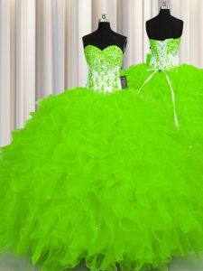 Beading and Ruffles 15th Birthday Dress Lace Up Sleeveless Floor Length