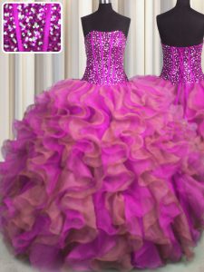 Visible Boning Beaded Bodice Floor Length Lace Up Sweet 16 Quinceanera Dress Multi-color for Military Ball and Sweet 16 and Quinceanera with Beading and Ruffles