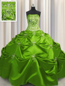 Free and Easy Taffeta Lace Up Strapless Sleeveless Floor Length 15 Quinceanera Dress Beading and Appliques and Embroidery