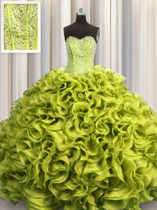 Cheap Visible Boning Olive Green Sweet 16 Dresses Military Ball and Sweet 16 and Quinceanera and For with Beading and Ruffles Sweetheart Sleeveless Lace Up