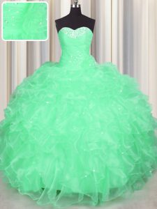 Suitable Apple Green Lace Up Quinceanera Dresses Beading and Ruffles Sleeveless Floor Length