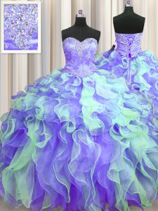 Sweetheart Sleeveless Lace Up Quince Ball Gowns Multi-color Organza