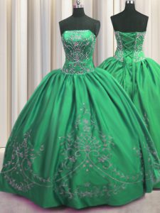 Taffeta Strapless Sleeveless Lace Up Beading and Embroidery 15 Quinceanera Dress in Green