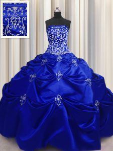 Cute Floor Length Lace Up Ball Gown Prom Dress Royal Blue for Military Ball and Sweet 16 and Quinceanera with Beading and Appliques and Embroidery