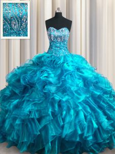 Most Popular With Train Ball Gowns Sleeveless Teal 15 Quinceanera Dress Brush Train Lace Up