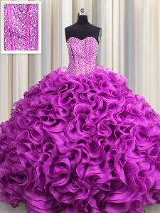 Visible Boning Sleeveless Lace Up Floor Length Beading and Ruffles Sweet 16 Dress