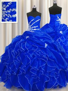 Royal Blue Sweetheart Neckline Beading and Appliques and Ruffles Sweet 16 Dresses Sleeveless Lace Up