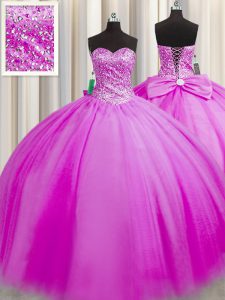 Affordable Really Puffy Floor Length Ball Gowns Sleeveless Fuchsia Ball Gown Prom Dress Lace Up