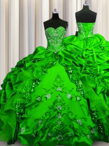 Customized Sequins Lace Up Sweetheart Beading and Embroidery and Ruffles and Pick Ups Sweet 16 Dresses Taffeta Sleeveless