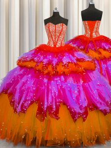 Best Bling-bling Visible Boning Multi-color Sweetheart Lace Up Beading and Ruffles and Ruffled Layers and Sequins Sweet 16 Quinceanera Dress Sleeveless