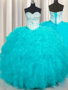 Pretty Tulle Sleeveless Floor Length Quinceanera Gowns and Beading and Ruffles