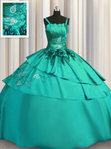 Superior Turquoise Ball Gowns Beading and Embroidery Quinceanera Dresses Lace Up Satin Sleeveless Floor Length
