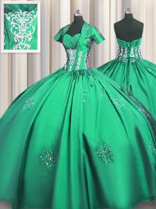 Sweetheart Short Sleeves Lace Up Ball Gown Prom Dress Turquoise Taffeta