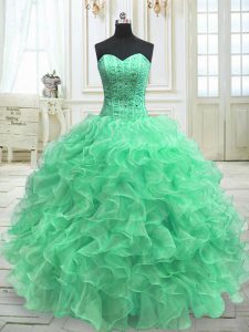 Sweetheart Sleeveless Lace Up Quinceanera Gowns Green Organza