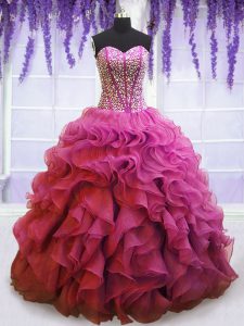 Edgy Lilac Sleeveless Organza Lace Up Vestidos de Quinceanera for Military Ball and Sweet 16 and Quinceanera