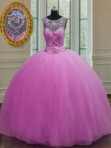 Attractive Scoop Sleeveless Lace Up Sweet 16 Quinceanera Dress Lilac Tulle