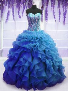 Customized Sweetheart Sleeveless Organza Vestidos de Quinceanera Beading and Ruffles Lace Up