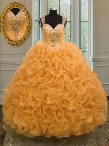 Orange Organza Zipper Sweetheart Sleeveless Floor Length Quinceanera Gown Beading and Ruffles