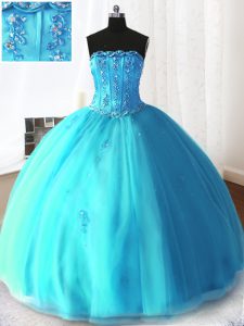Stylish Sleeveless Lace Up Floor Length Beading and Appliques Ball Gown Prom Dress