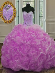 Lilac Quinceanera Gowns Organza Sweep Train Sleeveless Beading and Pick Ups