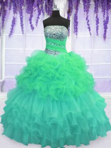Glorious Multi-color Ball Gowns Strapless Sleeveless Organza Floor Length Lace Up Beading and Ruffled Layers and Pick Ups Sweet 16 Dresses