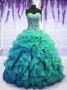 Charming Sweetheart Sleeveless Lace Up 15th Birthday Dress Turquoise Organza