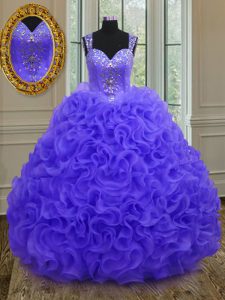 Smart Straps Purple Sleeveless Beading and Ruffles Floor Length Sweet 16 Dress