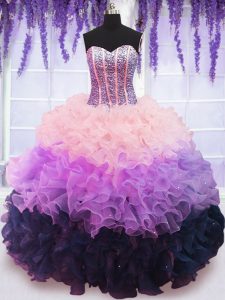 Ruffled Sweetheart Sleeveless Lace Up 15 Quinceanera Dress Multi-color Organza