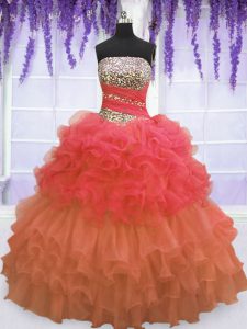 Sweet Multi-color Strapless Neckline Beading and Ruffled Layers and Pick Ups Quinceanera Dresses Sleeveless Lace Up