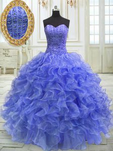 Comfortable Floor Length Ball Gowns Sleeveless Blue Sweet 16 Dress Lace Up