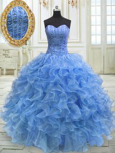Superior Beading and Ruffles Quinceanera Dresses Baby Blue Lace Up Sleeveless Floor Length