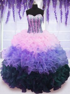 Beading and Ruffles and Ruffled Layers Quinceanera Dresses Multi-color Lace Up Sleeveless Floor Length