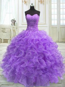 Eye-catching Sleeveless Lace Up Floor Length Beading and Ruffles 15 Quinceanera Dress