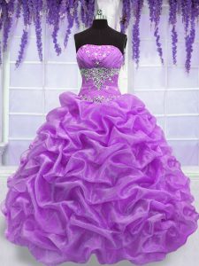 Top Selling Lilac Quinceanera Gown Military Ball and Sweet 16 and Quinceanera and For with Beading Strapless Sleeveless Lace Up