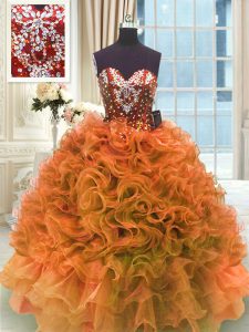 Cute Orange Sweetheart Lace Up Ruffles 15th Birthday Dress Sleeveless