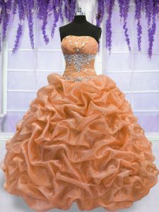 Floor Length Ball Gowns Sleeveless Orange Ball Gown Prom Dress Lace Up