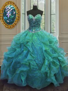 Decent Floor Length Ball Gowns Sleeveless Turquoise Quinceanera Gown Lace Up