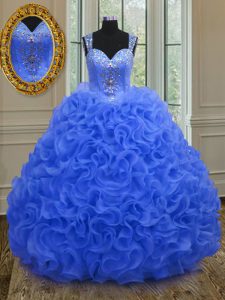 Elegant Organza Straps Sleeveless Zipper Beading and Ruffles 15 Quinceanera Dress in Royal Blue