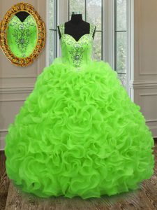 Enchanting Ball Gowns Organza Sweetheart Sleeveless Beading and Ruffles Floor Length Zipper Quinceanera Dress