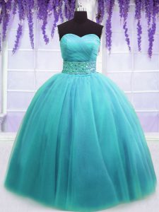 Blue Sweetheart Lace Up Belt Quinceanera Dresses Sleeveless