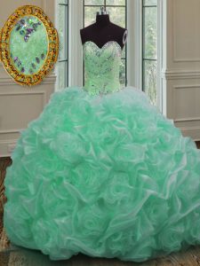Apple Green Sweetheart Neckline Beading and Pick Ups Vestidos de Quinceanera Sleeveless Lace Up