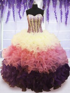 Multi-color Quinceanera Dresses Military Ball and Sweet 16 and Quinceanera and For with Beading and Ruffles and Ruffled Layers Sweetheart Sleeveless Lace Up