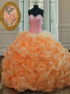 Orange Sleeveless Beading Floor Length 15th Birthday Dress