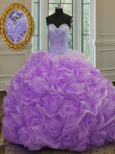 Custom Designed Lavender Sweetheart Lace Up Beading Quinceanera Gown Sweep Train Sleeveless