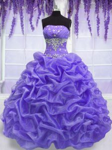 Glamorous Lavender Quinceanera Gowns Military Ball and Sweet 16 and Quinceanera and For with Beading Strapless Sleeveless Lace Up