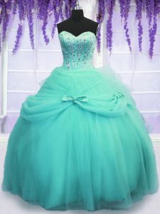 Sequins Floor Length Ball Gowns Sleeveless Aqua Blue Sweet 16 Dress Lace Up