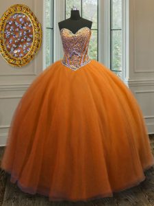 Chic Orange Lace Up Sweet 16 Quinceanera Dress Beading Sleeveless Floor Length