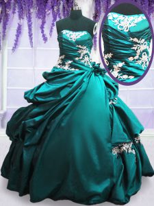 Fitting Pick Ups Floor Length Ball Gowns Sleeveless Teal Ball Gown Prom Dress Lace Up